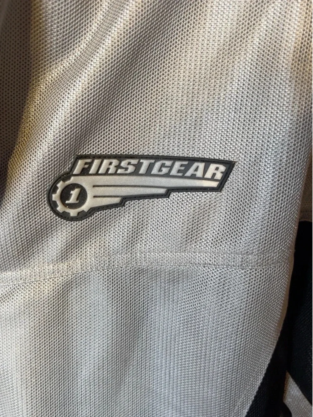 FirstGear Men’s XL Armored Combat Mesh Motorcycle Riding Jacket – Silver/Black